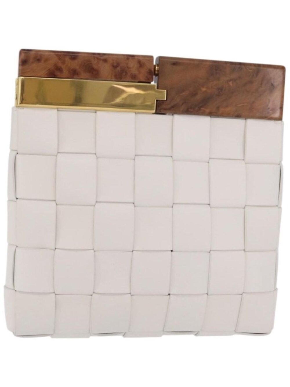 Bottega Veneta MAXI INTRECCIATO Clutch Bag Leather White Gold